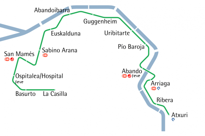 Схема движения трамвая в Бильбао