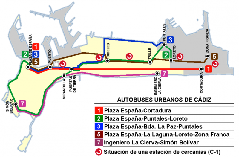 Схема городского транспорта города Кадис