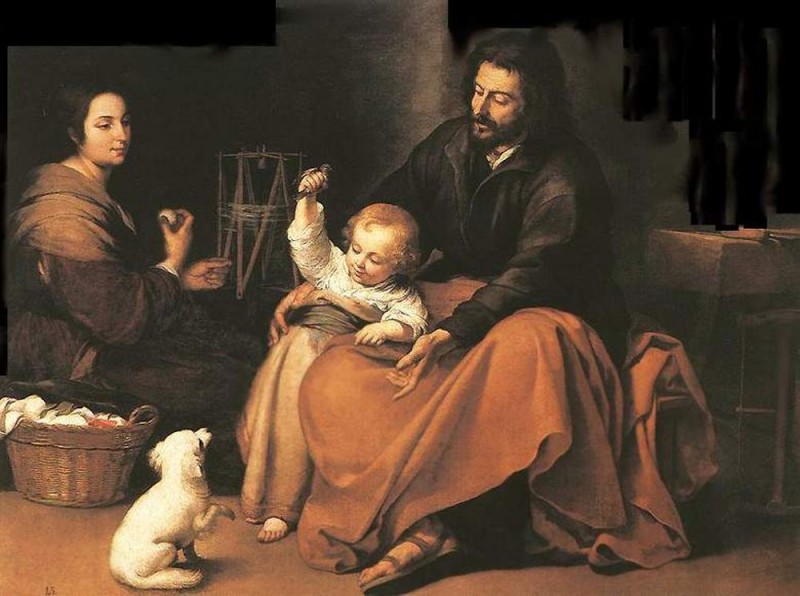 Бартоломео Эстебан Мурильо "Святое Cемейство с птичкой", 1650г.