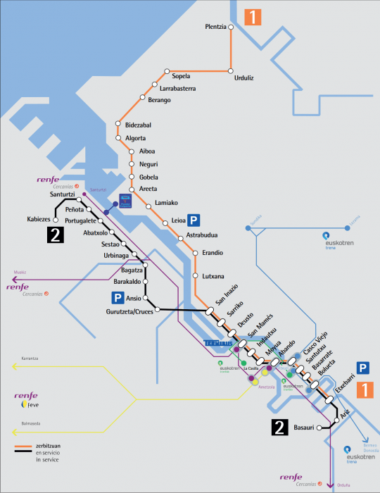 Схема общественного транспорта Бильбао