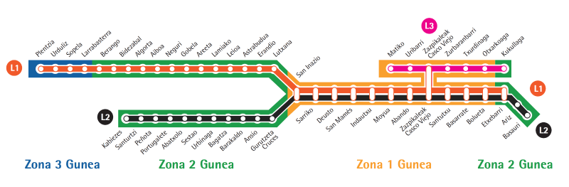Схема метро с указанием зон