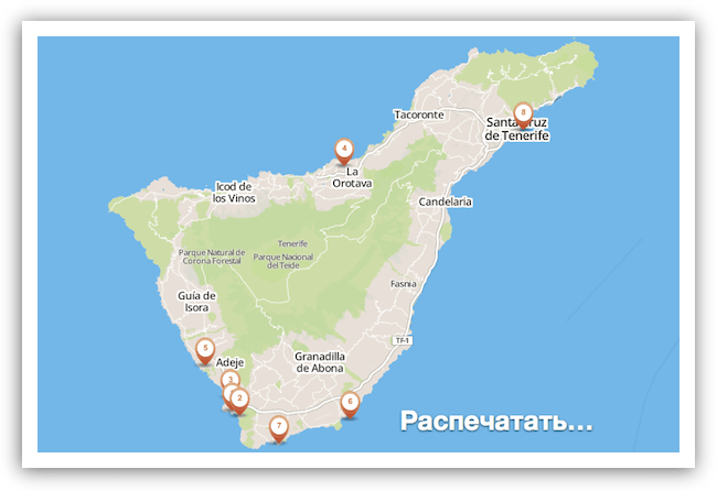 Карта Курортов и пляжей Тенерифе