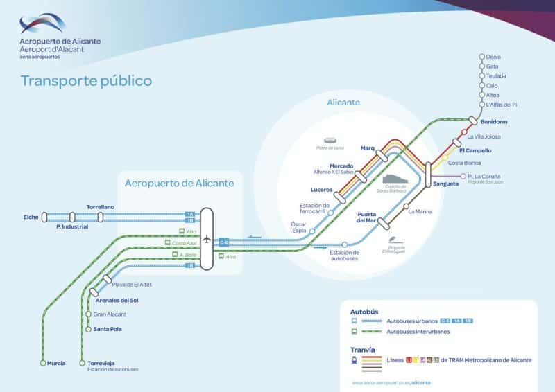 Схема общественного транспорта от Аэропорта Аликанте-Эльче