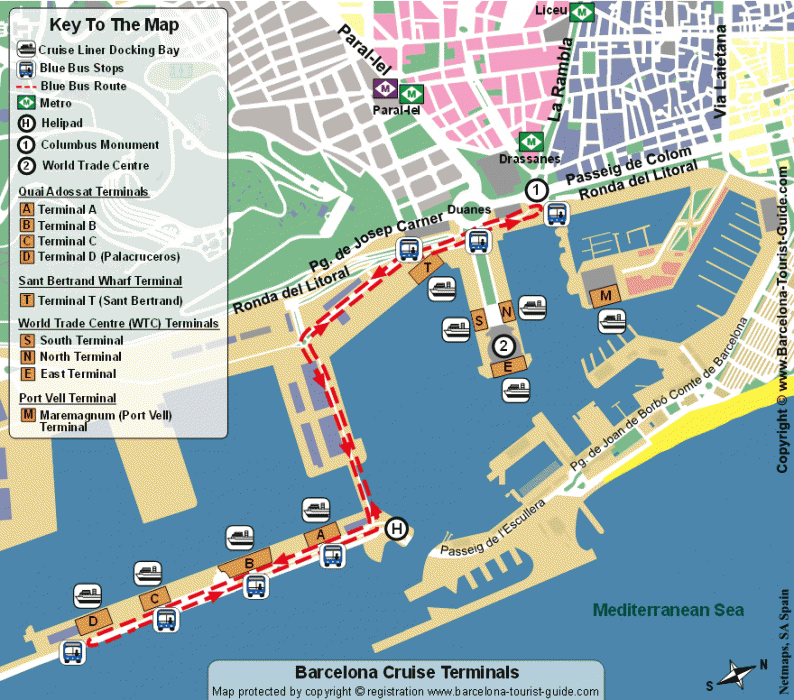 Схема круизного порта Барселоны