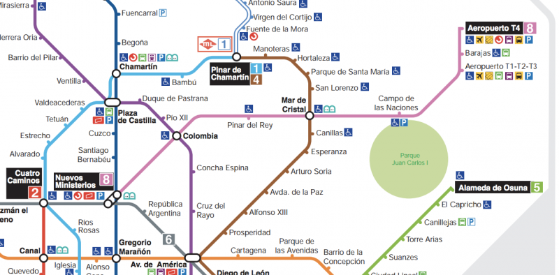 Из аэропорта Madrid-Barajas ходит розовая ветка метро