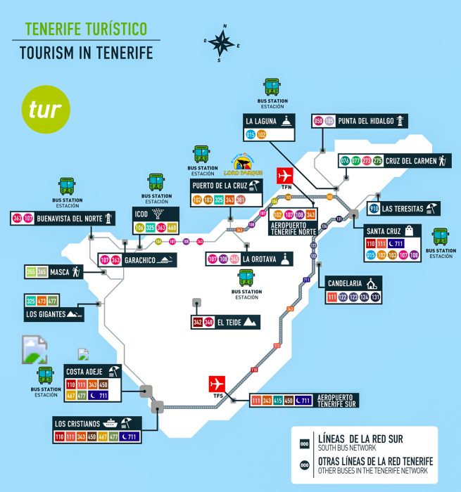 Карта маршрутов автобусов на Тенерифе