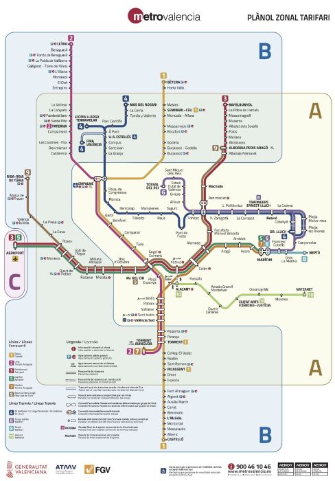 
Схема метро Валенсии c зонами